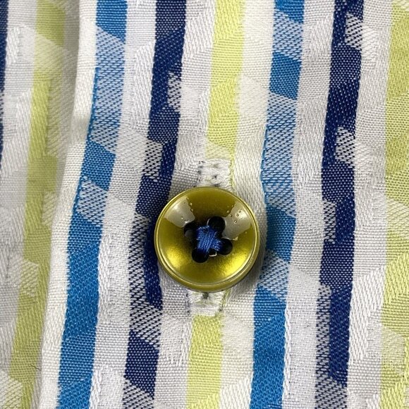 Robert Graham Shirt Men's Large Striped Button Long Sleeve Dinosaur‎ Flip Cuff - Picture 4 of 16